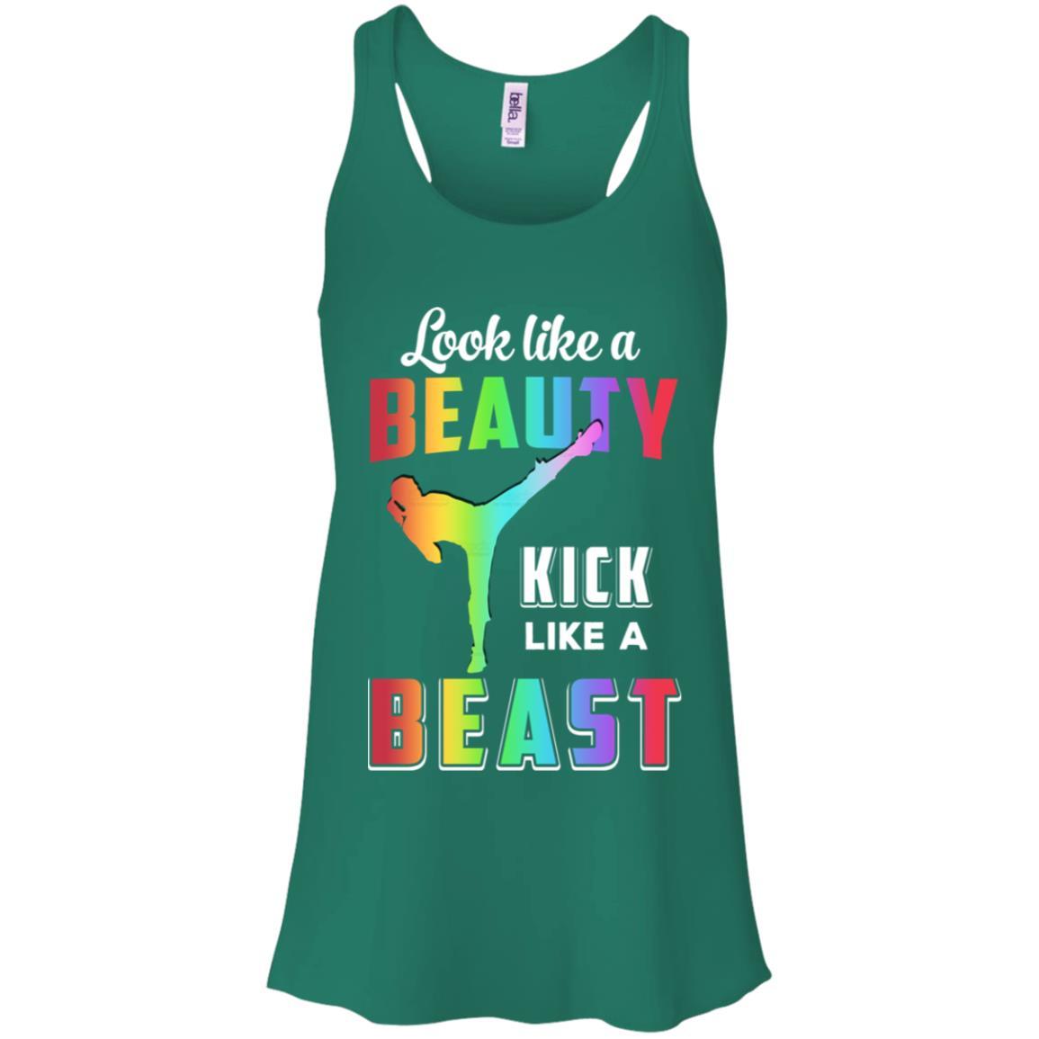 Look Like Beauty Kick Like Beast Women Kickboxing Gift-T-Shirt & Tank Top-Women's Flowy Racerback Tank-Kelly Green
