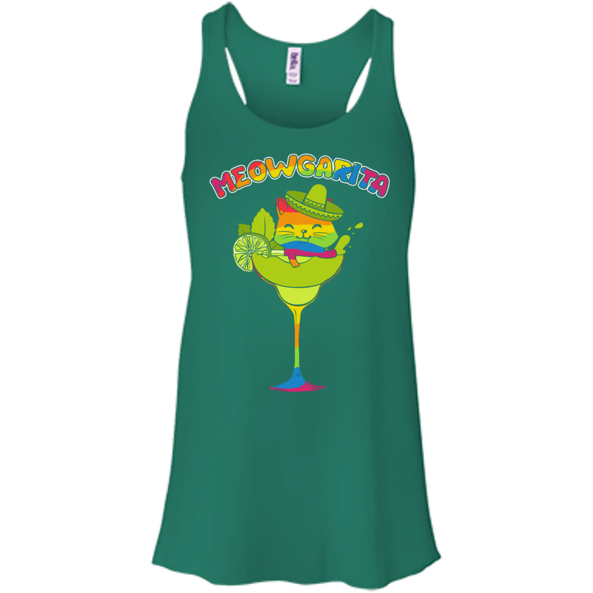 Rainbow Meowgarita Margarita Cat Lover-T-Shirt & Hoodie-Women's Flowy Racerback Tank-Kelly