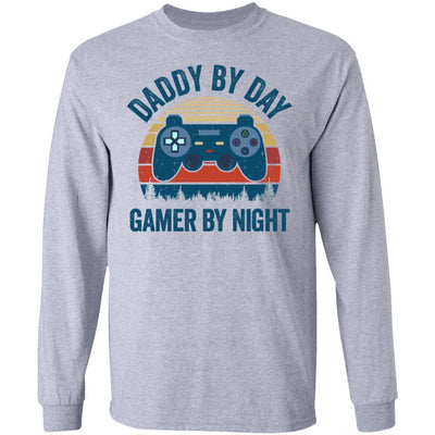 Daddy By Day Gamer By Night Funny Video Game-T-Shirt & Hoodie-Long Sleeve T-Shirt-Sport Grey