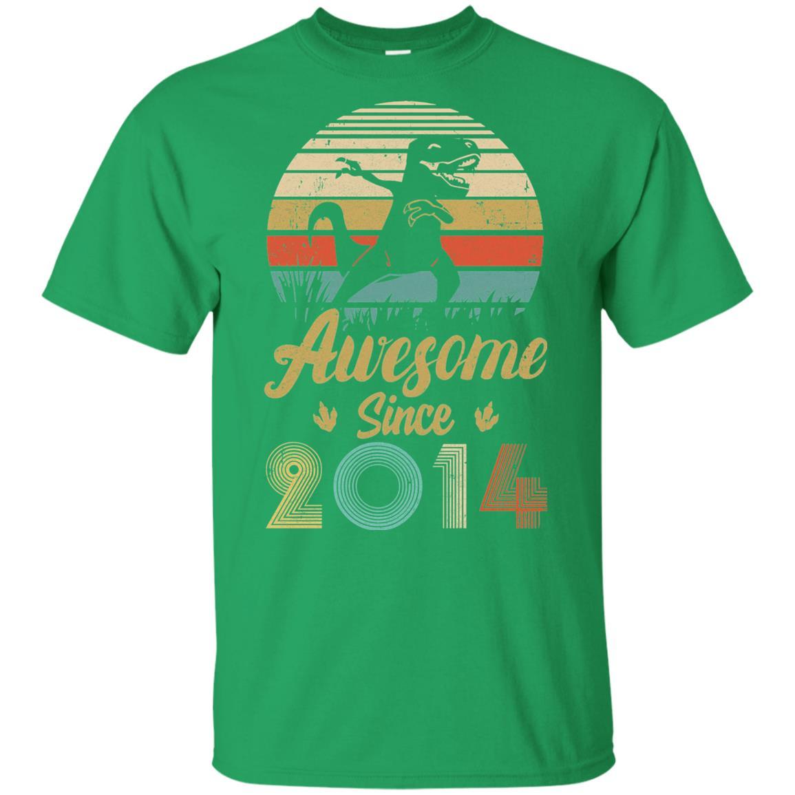 Awesome Since 2014 7th Years Old Dinosaur Birthday Gift Youth-Youth Shirt-Youth T-Shirt-Irish Green