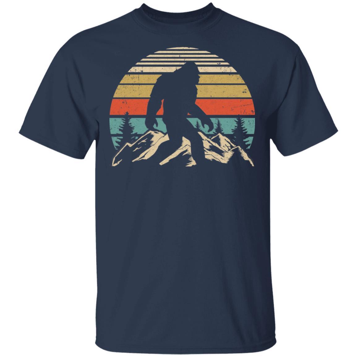 Vintage Bigfoot Silhouette Mountain Sun Believe-T-Shirt & Hoodie-Classic T-Shirt-Navy