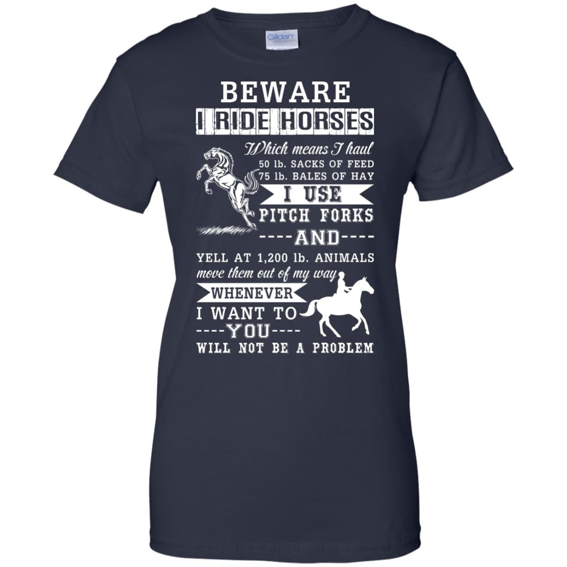 BEWARE I RIDE HORSES-T-Shirt & Hoodie-Women's T-Shirt-Navy