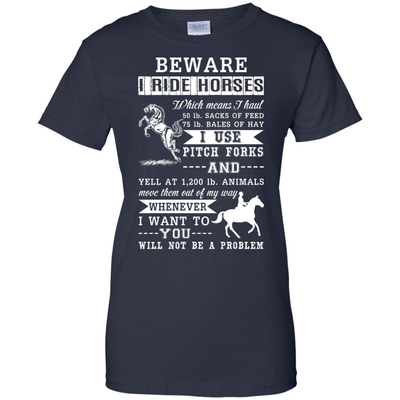 BEWARE I RIDE HORSES-T-Shirt & Hoodie-Women's T-Shirt-Navy