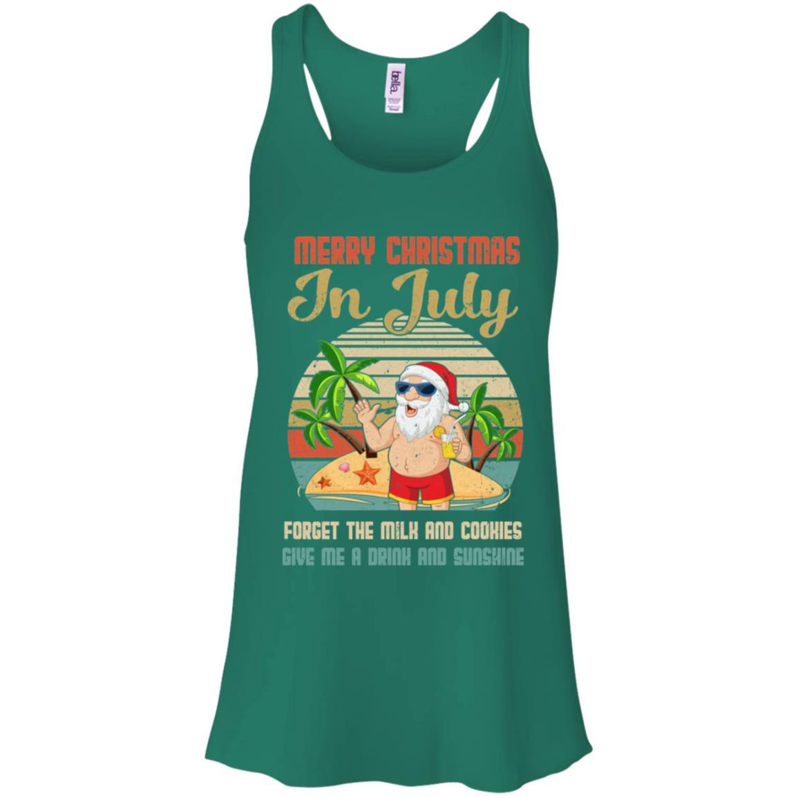 Funny Vintage Retro Santa Merry Christmas In July Gift-T-Shirt & Tank Top-Women's Flowy Racerback Tank-Kelly Green