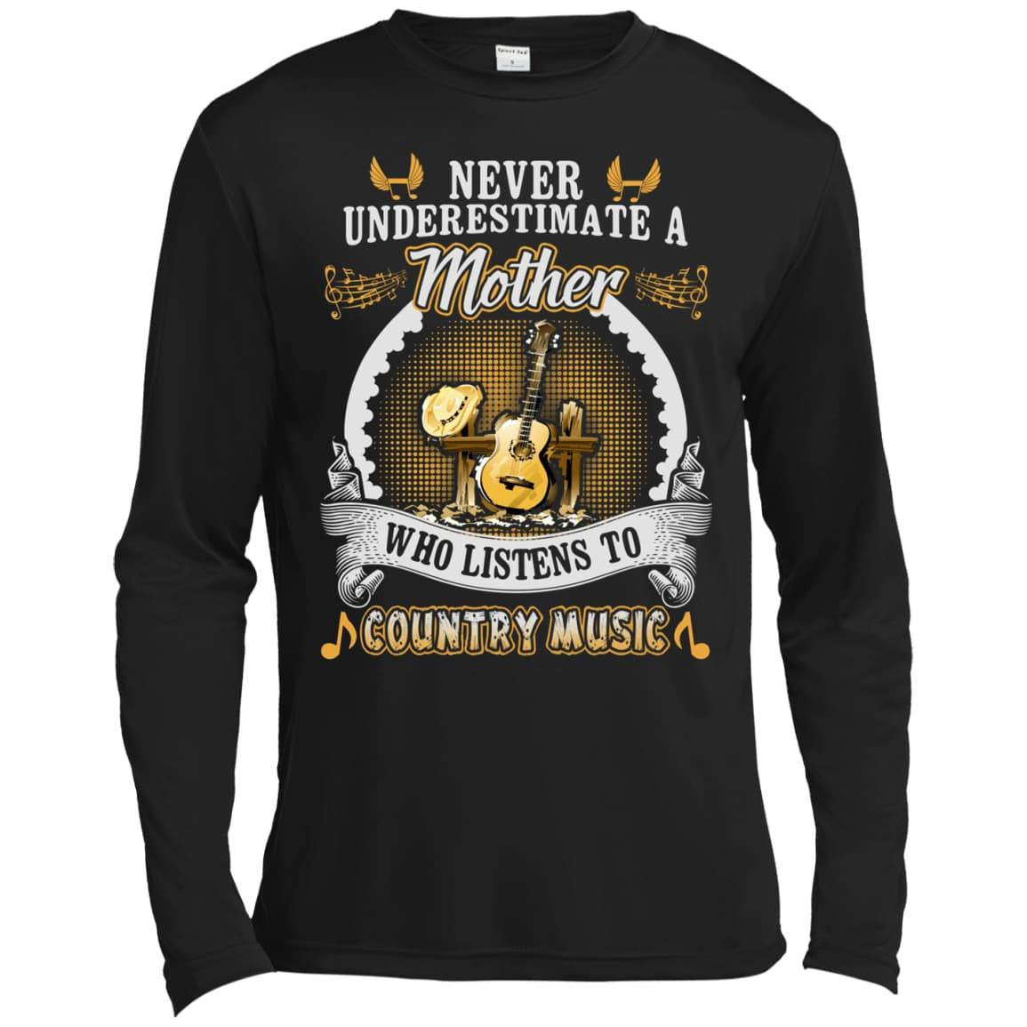 A Mother Listen To Country Music-T-Shirt & Hoodie-Long Sleeve T-Shirt-Black