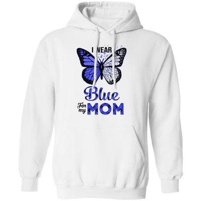 I Wear Blue For My Mom Butterfly Colon Prostate Cancer-T-Shirt & Hoodie-Pullover Hoodie-White