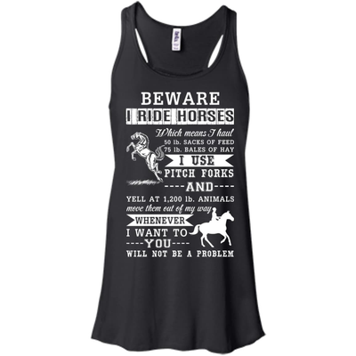 BEWARE I RIDE HORSES-T-Shirt & Hoodie-Women's Flowy Racerback Tank-Black