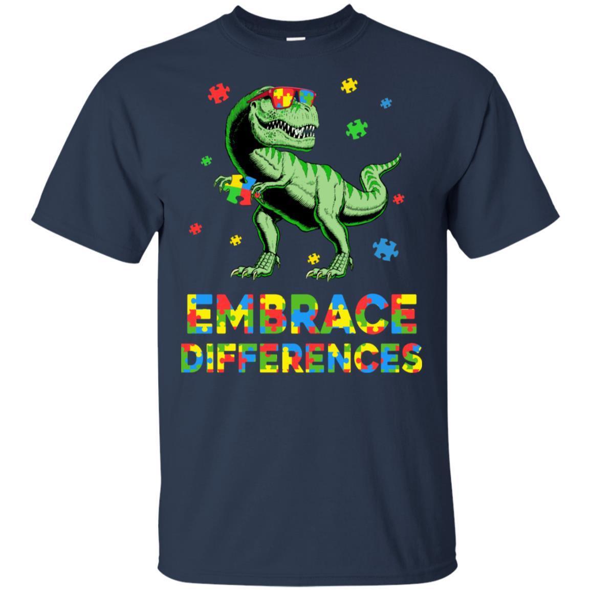 Dinosaur Puzzle Autism Awareness Embrace Differences-T-Shirt & Hoodie-Classic T-Shirt-Navy