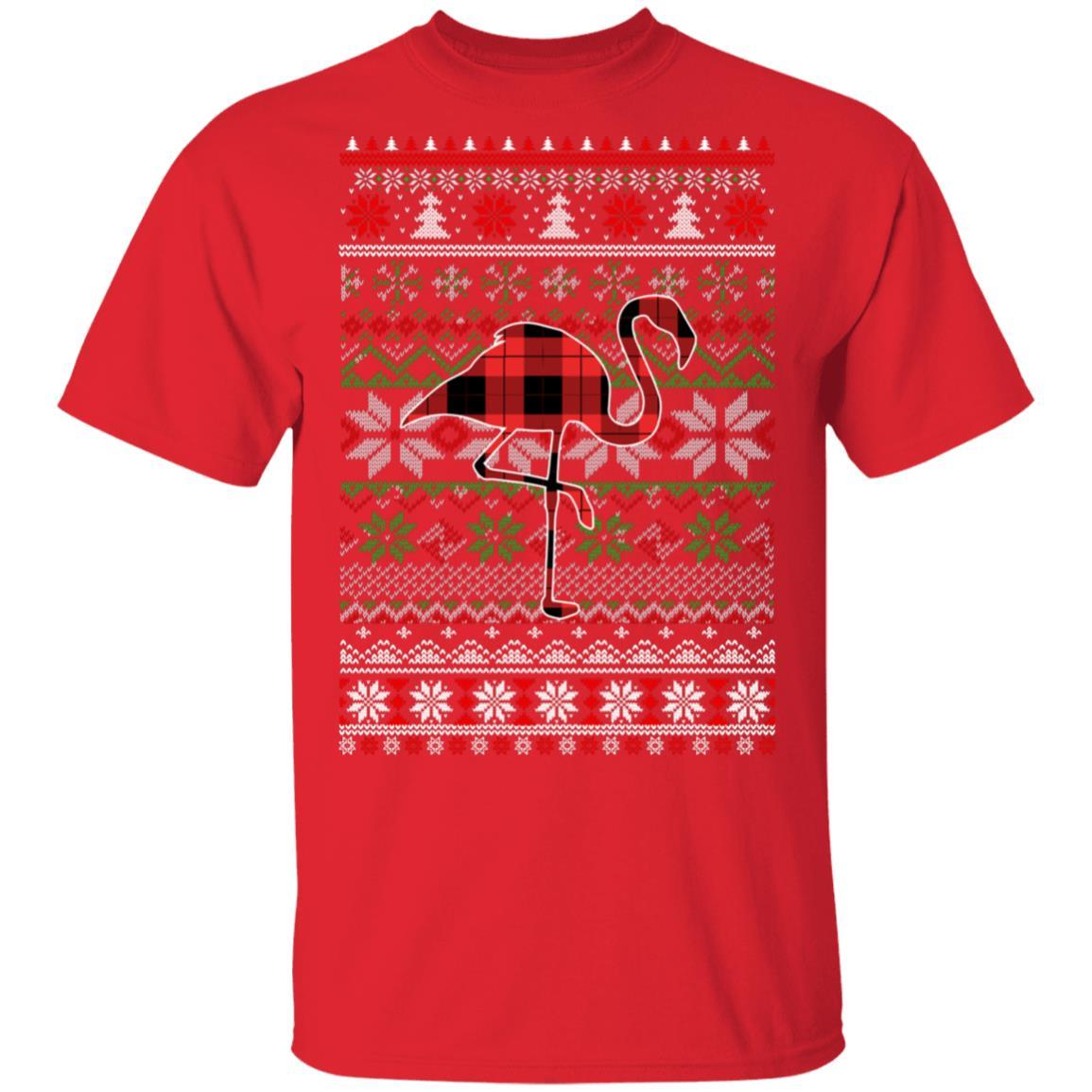 Flamingo Red Plaid Ugly Christmas Sweater Funny Gifts-T-Shirt & Sweatshirt-Classic T-Shirt-Red