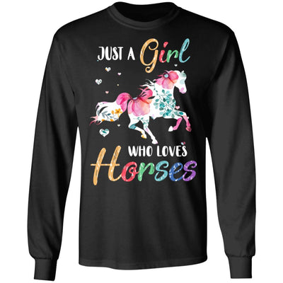 Just A Girl Who Loves Horses Cute Horse Lover-T-Shirt & Hoodie-Long Sleeve T-Shirt-Black