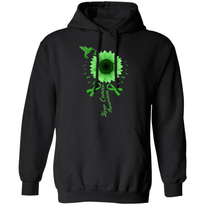 Hummingbird Sunflower Green Liver Cancer Awareness-T-Shirt & Hoodie-Pullover Hoodie-Black