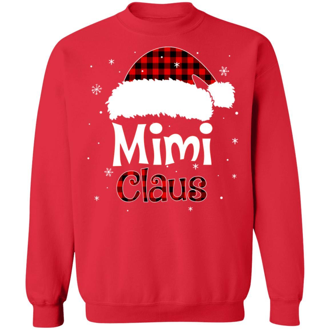 Santa Mimi Claus Red Plaid Family Pajamas Christmas Gift-T-Shirt & Sweatshirt-Crewneck Sweatshirt-Red