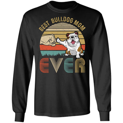 Vintage Best Bulldog Mom Ever Bump Fit Funny Mom Gifts-T-Shirt & Hoodie-Long Sleeve T-Shirt-Black