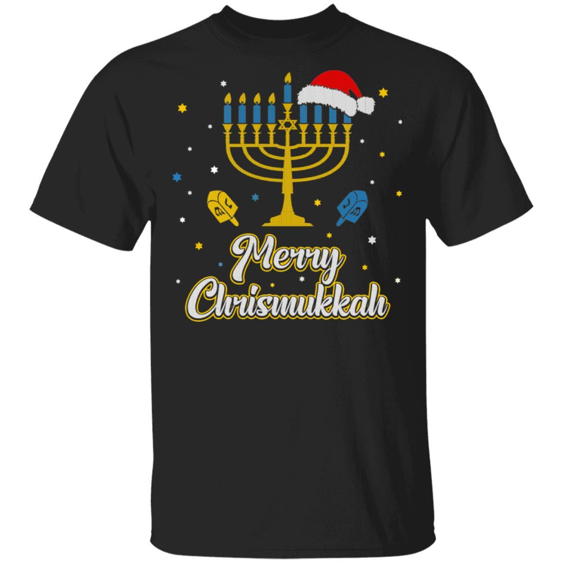 Christmas Ugly Hanukkah Sweater Menorah Merry Chrismukkah-T-Shirt & Sweatshirt-Classic T-Shirt-Black