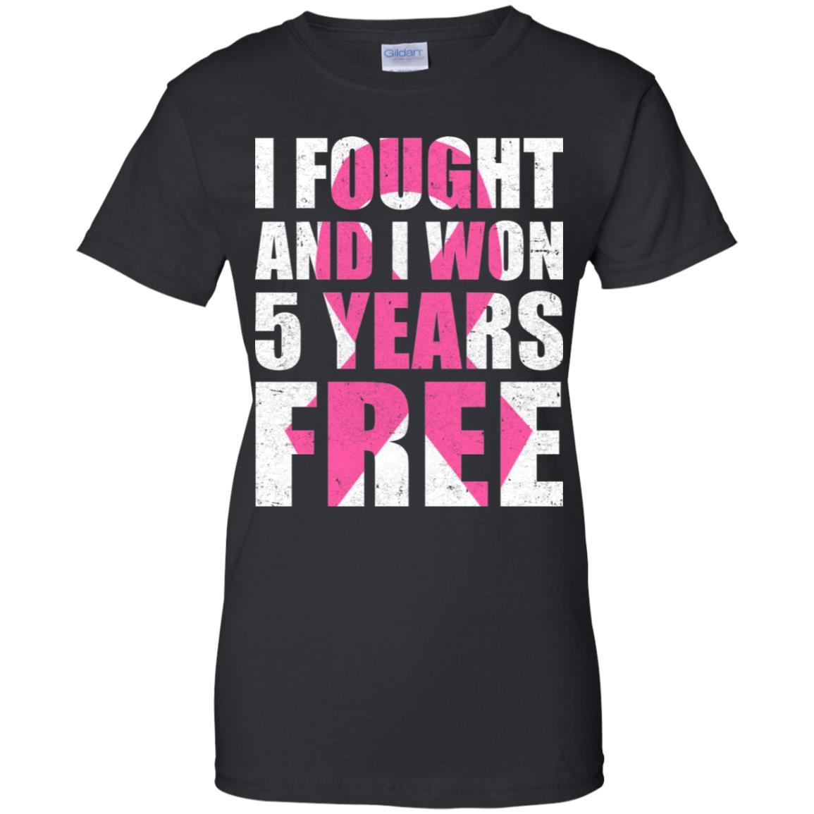 I Fought An I Won 5 Years Free Fight Support Breast Cancer-T-Shirt & Hoodie-Women's T-Shirt-Black