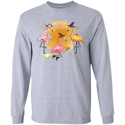 Flamingo Lover Funny Pumpkin Halloween Party-T-Shirt & Hoodie-Long Sleeve T-Shirt-Sport Grey