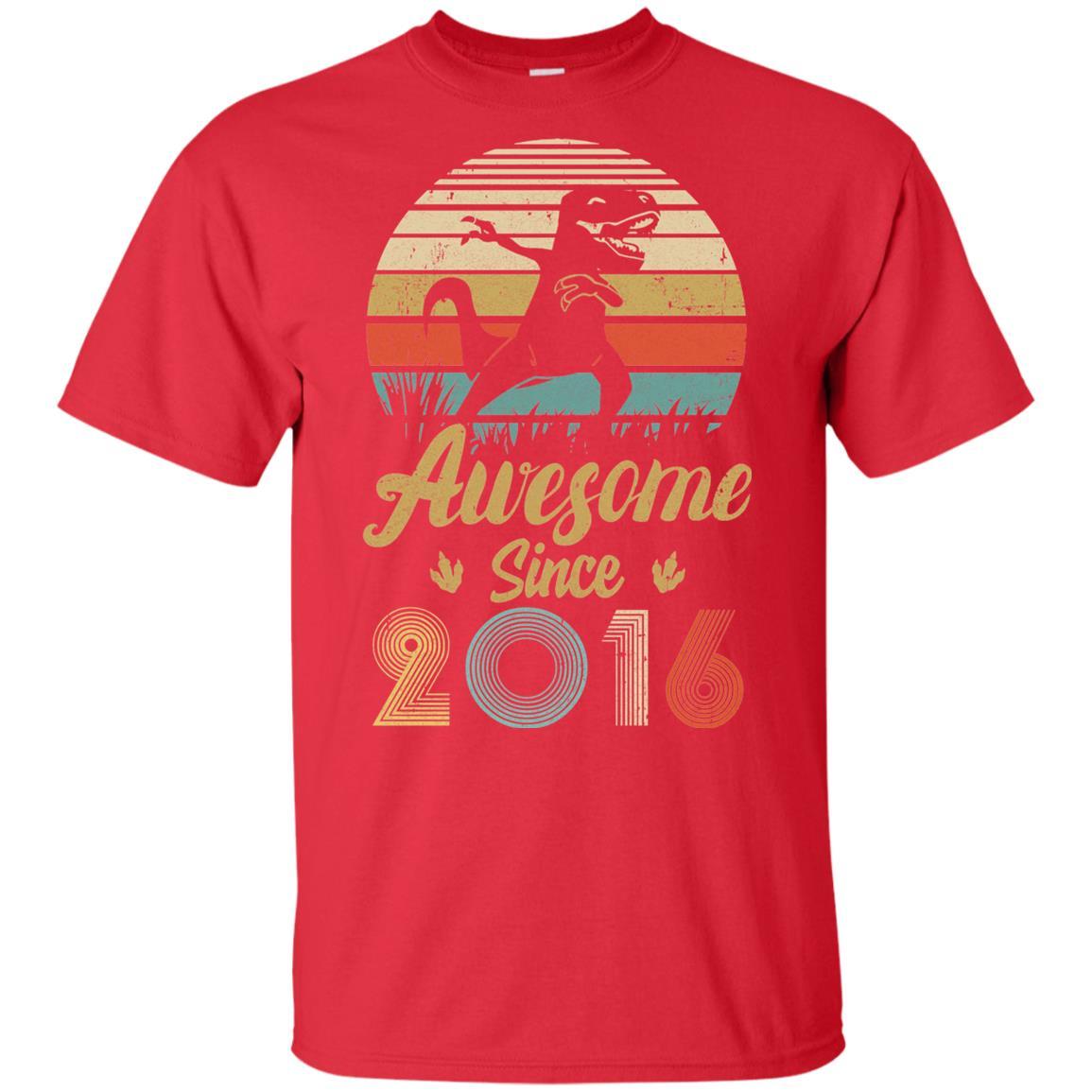 Awesome Since 2016 5th Years Old Dinosaur Birthday Gift Youth-Youth Shirt-Youth T-Shirt-Red