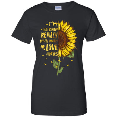 I Just Really Really Love Horses Sunflower-T-Shirt & Tank Top-Women's T-Shirt-Black