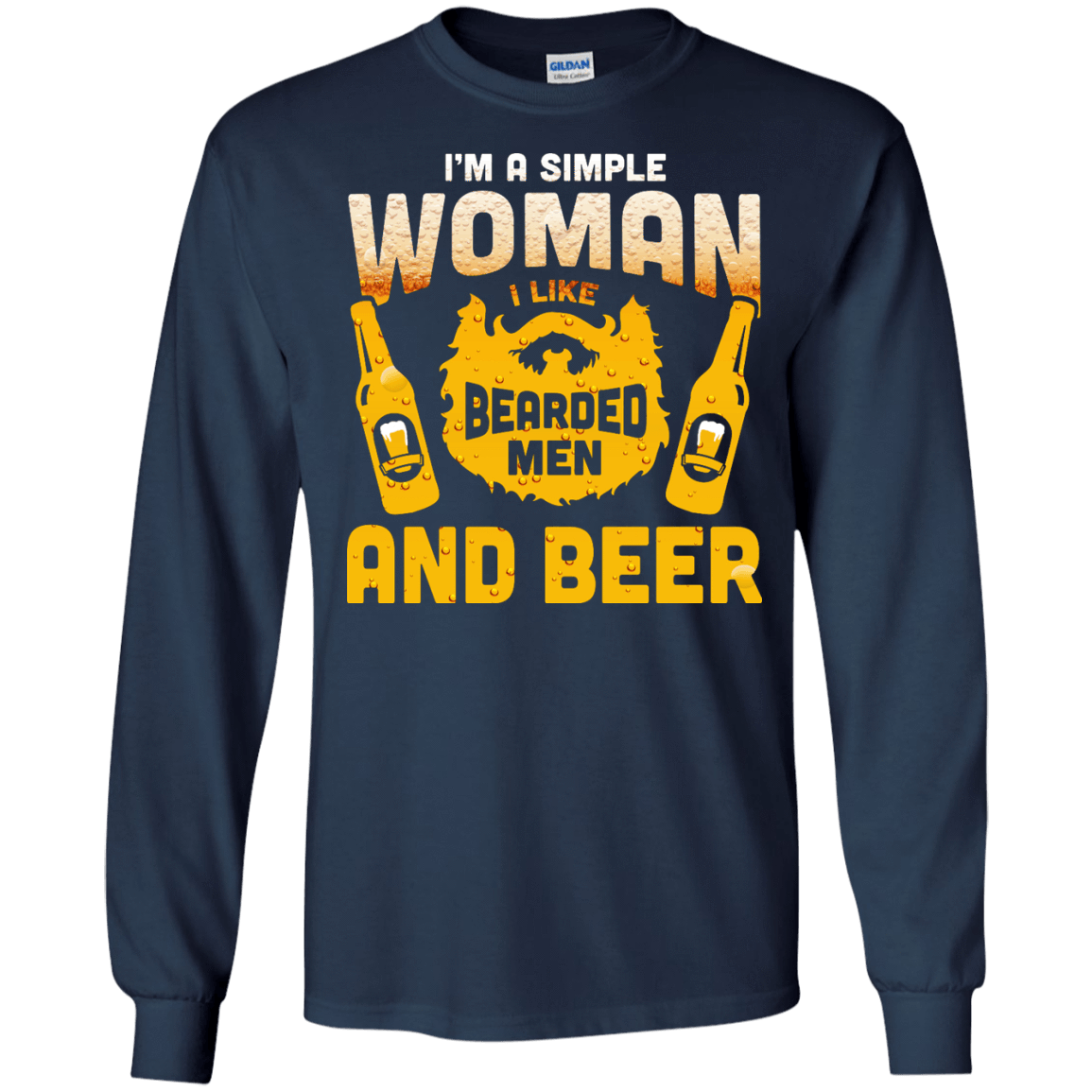 I'm A Simple Woman I Like Bearded Men And Beer-T-Shirt & Hoodie-Long Sleeve T-Shirt-Navy