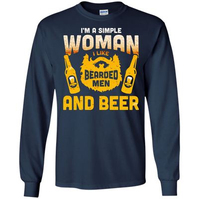 I'm A Simple Woman I Like Bearded Men And Beer-T-Shirt & Hoodie-Long Sleeve T-Shirt-Navy