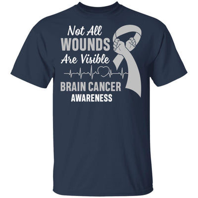 Brain Cancer Awareness Grey Not All Wounds Are Visible-T-Shirt & Hoodie-Classic T-Shirt-Navy