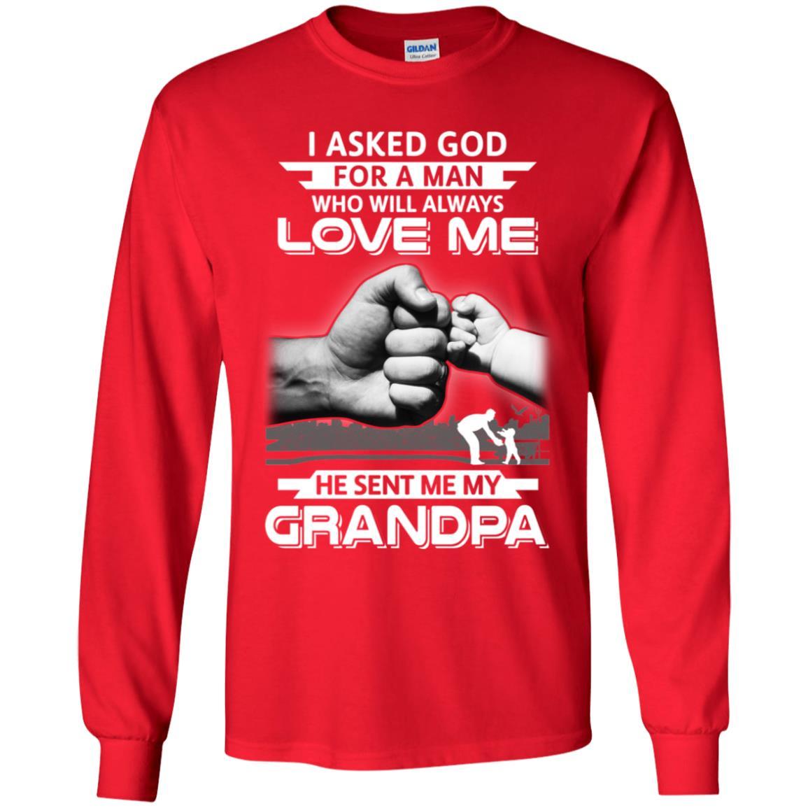 I Asked God For A Man Who Always Love Me Grandpa Youth-Youth Shirt-Youth Long Sleeve T-Shirt-Red