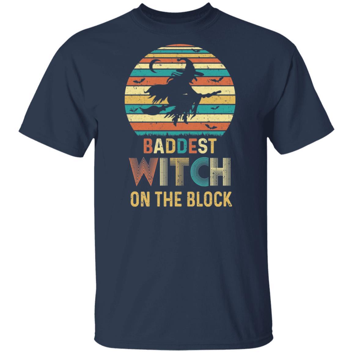 Baddest Witch On The Block Vintage Funny Halloween Gift-T-Shirt & Hoodie-Classic T-Shirt-Navy