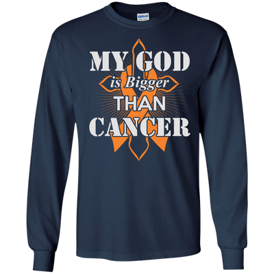 My God Is Bigger Than Cancer Orange Awareness Ribbon-T-Shirt & Hoodie-Long Sleeve T-Shirt-Navy