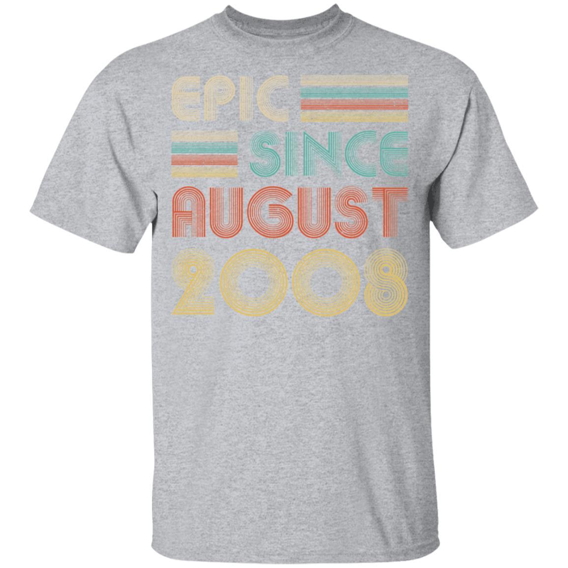Epic Since August 2008 Vintage 13th Birthday Gifts Youth-Youth Shirt-Youth T-Shirt-Sport Grey