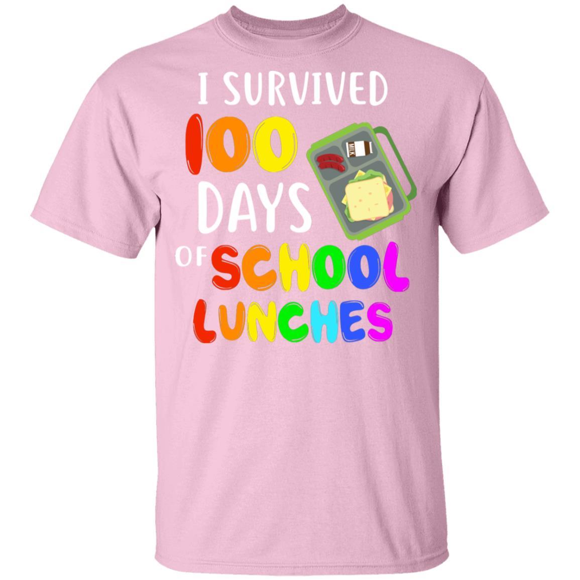 I Survived 100 Days School Lunches Kids Youth-Youth Shirt-Youth T-Shirt-Light Pink