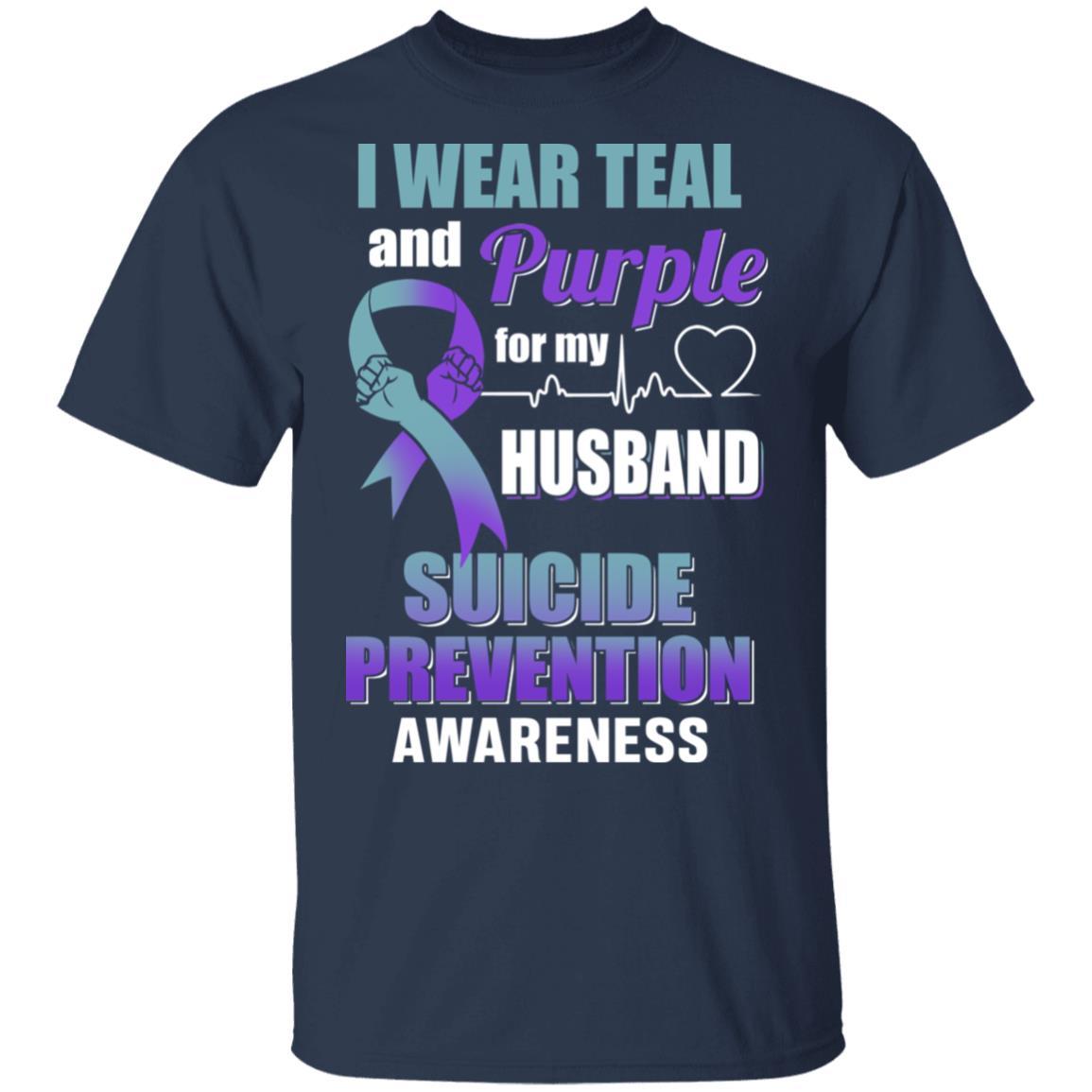 I Wear Teal And Purple For My Husband Suicide Prevention-T-Shirt & Hoodie-Classic T-Shirt-Navy