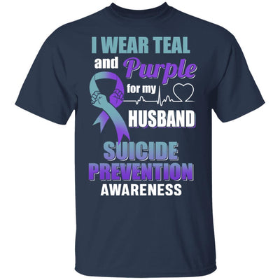 I Wear Teal And Purple For My Husband Suicide Prevention-T-Shirt & Hoodie-Classic T-Shirt-Navy