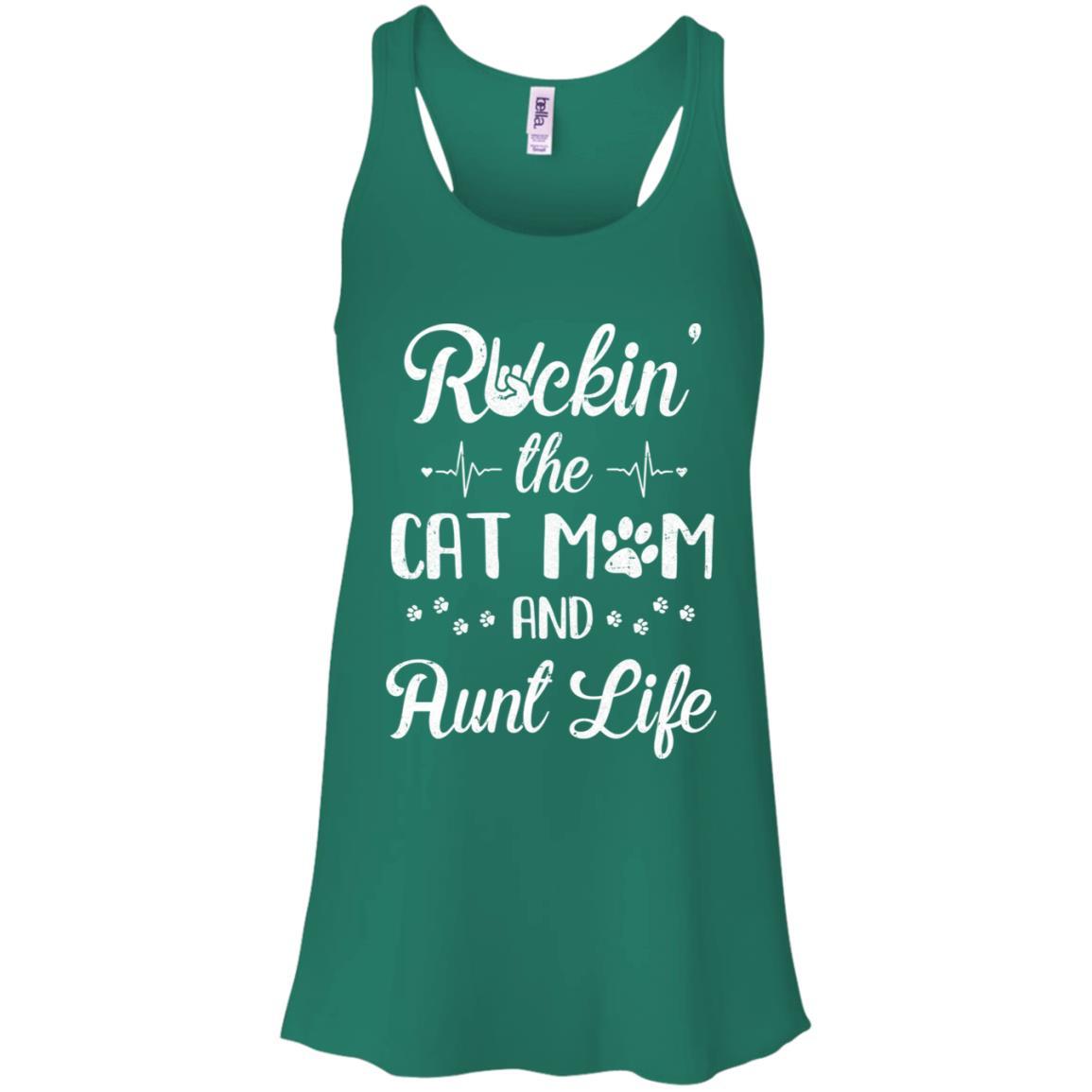 Rockin The Cat Mom Aunt Life Cat Lovers Mothers Day-T-Shirt & Tank Top-Women's Flowy Racerback Tank-Kelly Green
