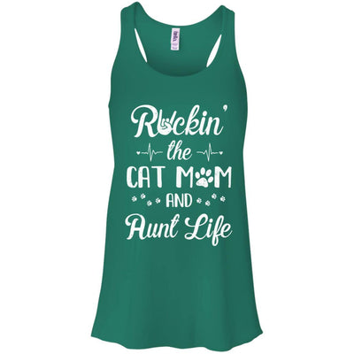 Rockin The Cat Mom Aunt Life Cat Lovers Mothers Day-T-Shirt & Tank Top-Women's Flowy Racerback Tank-Kelly Green