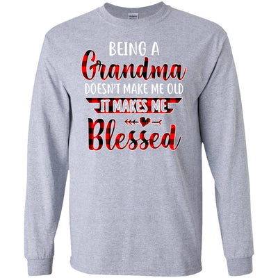 Red Plaid Funny Being A Grandma Doesn't Make Me Old-T-Shirt & Hoodie-Long Sleeve T-Shirt-Sport Grey