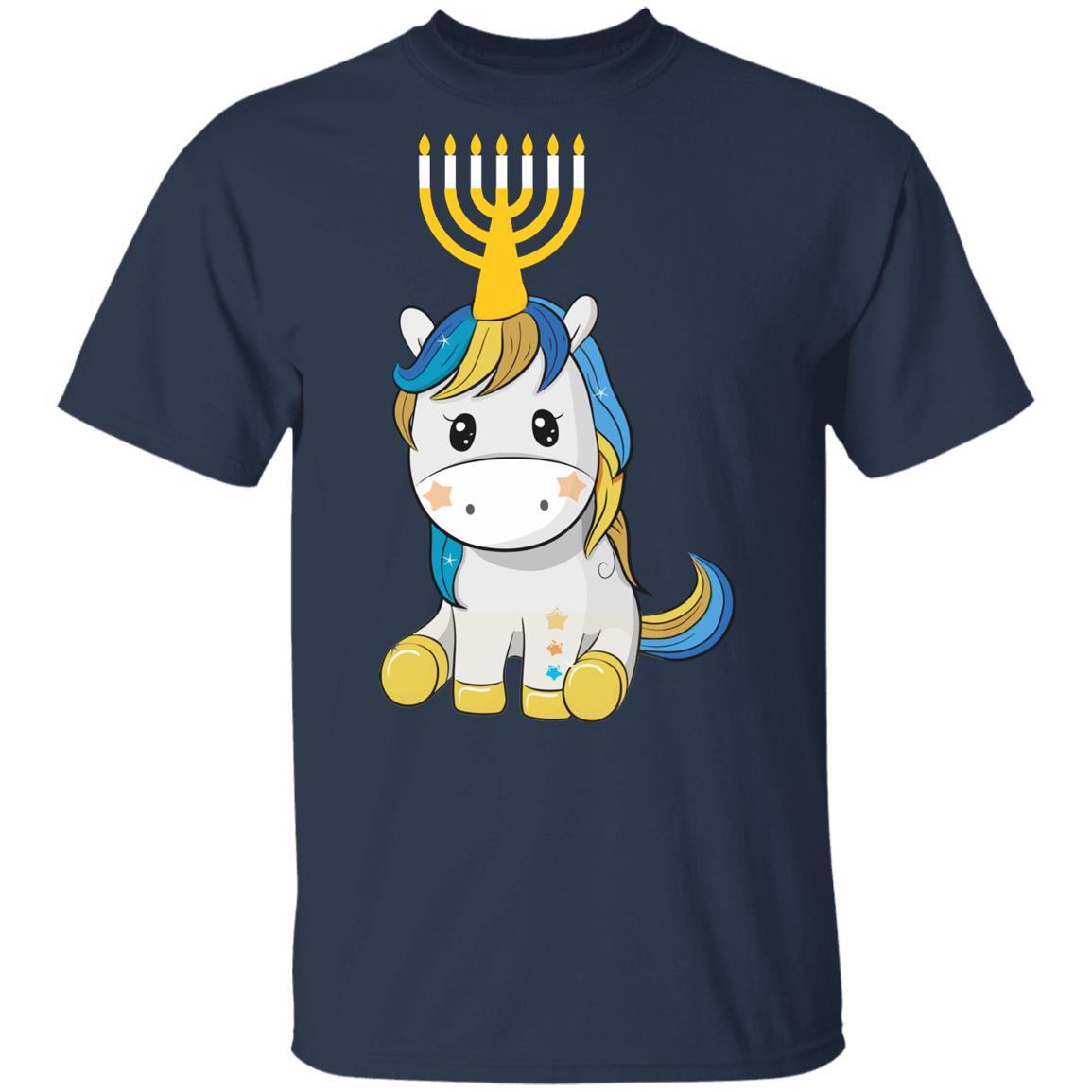 Funny Jewish Unicorn Menorah Kids Girl Hanukkah Youth-Youth Shirt-Youth T-Shirt-Navy