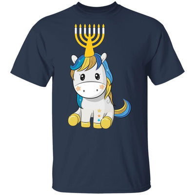 Funny Jewish Unicorn Menorah Kids Girl Hanukkah Youth-Youth Shirt-Youth T-Shirt-Navy