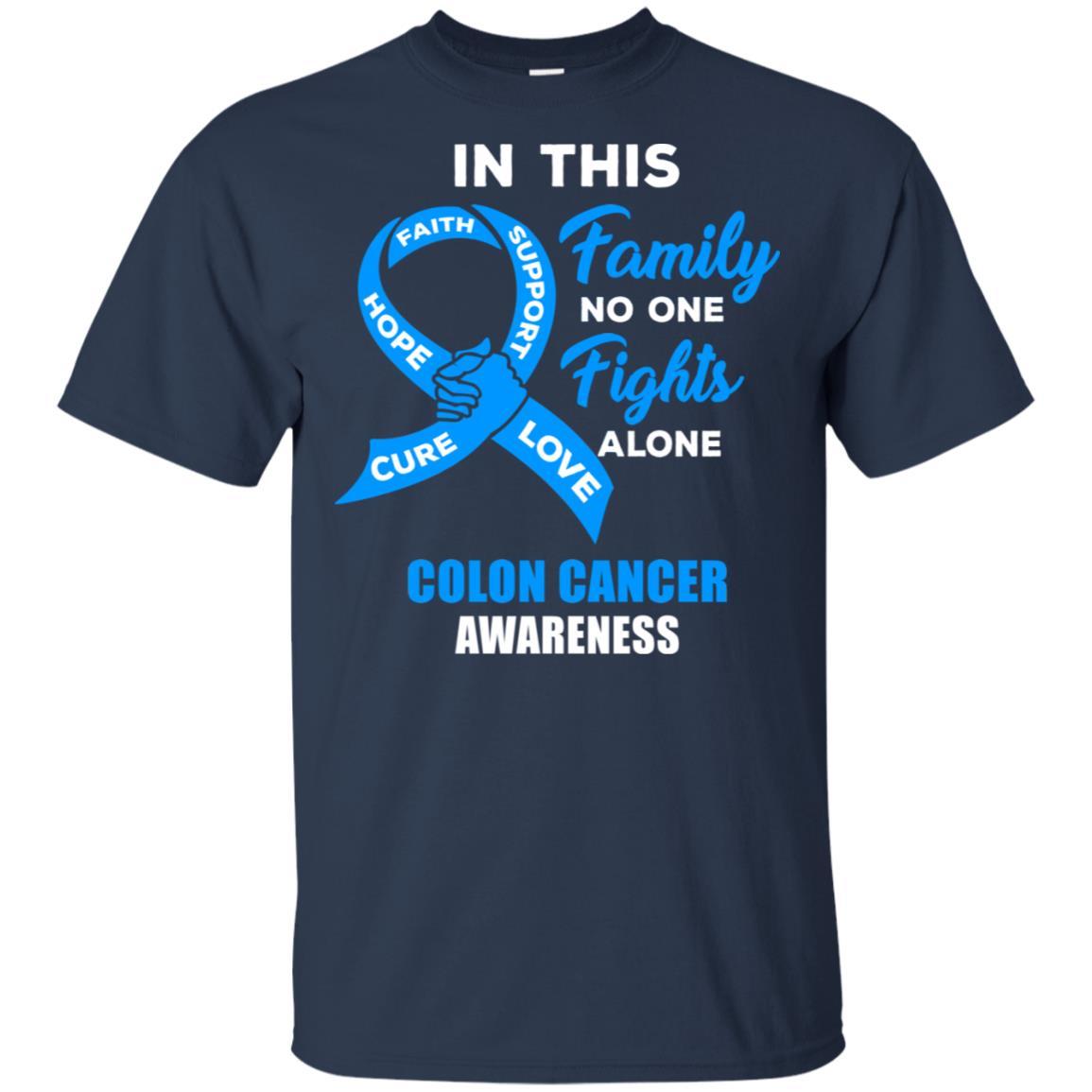 In This Family No One Fights Alone Colon Cancer-T-Shirt & Hoodie-Classic T-Shirt-Navy