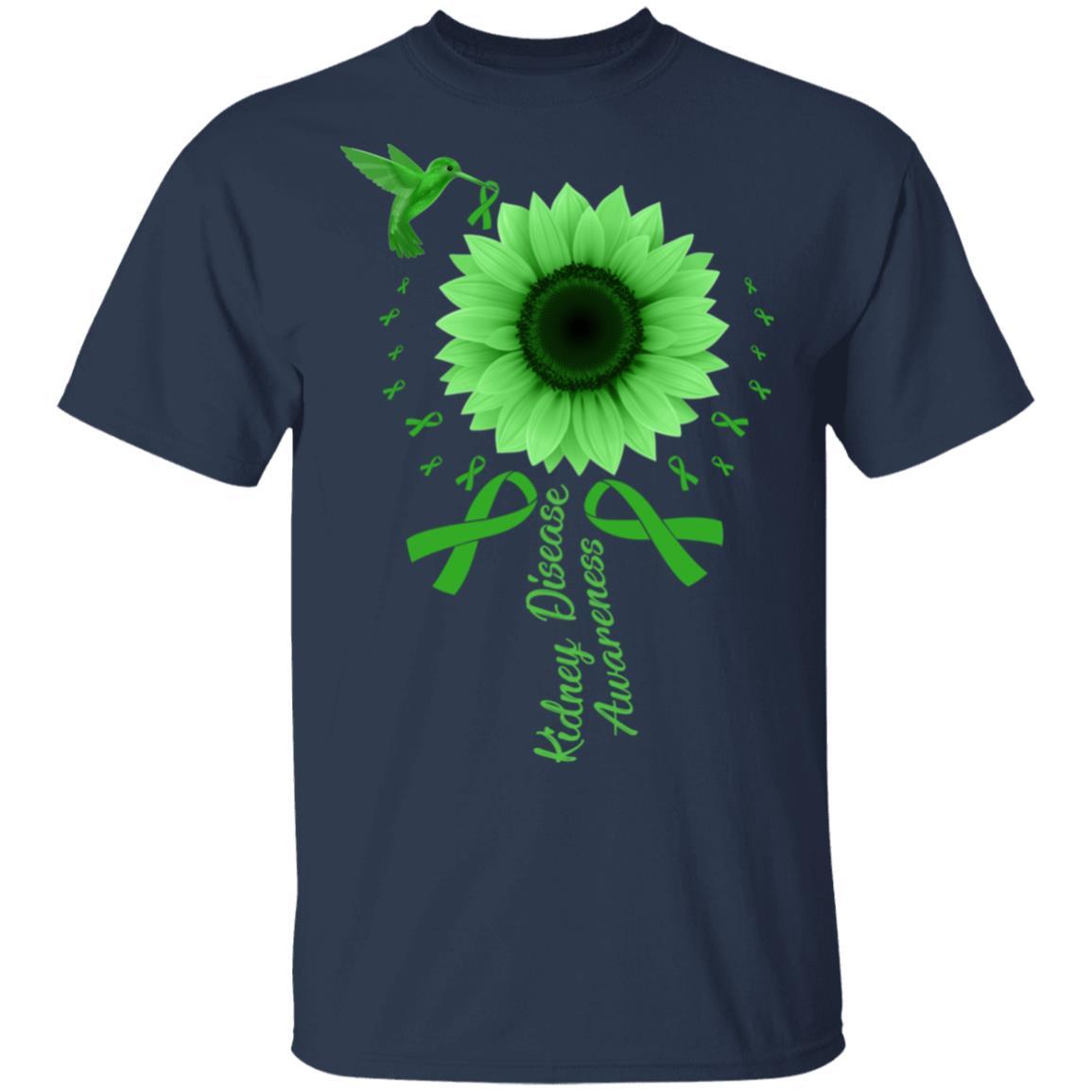 Hummingbird Sunflower Green Kidney Disease Awareness-T-Shirt & Hoodie-Classic T-Shirt-Navy