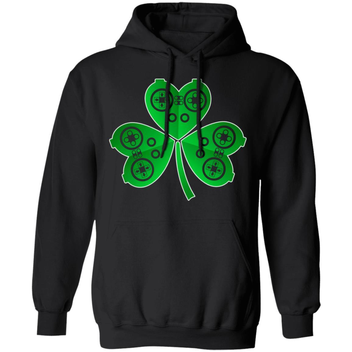 Video Game Controller St Patrick's Day Shamrock Gift Boys-T-Shirt & Hoodie-Pullover Hoodie-Black