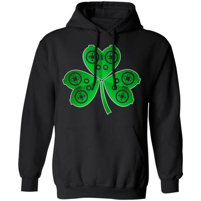 Video Game Controller St Patrick's Day Shamrock Gift Boys-T-Shirt & Hoodie-Pullover Hoodie-Black