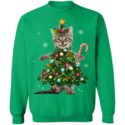 Santa Maine Coon Cat Christmas Tree Light Funny Xmas Cat-T-Shirt & Sweatshirt-Crewneck Sweatshirt-Irish Green