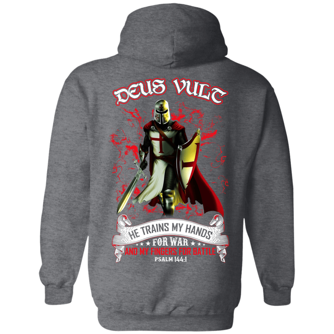 Knight Templar Deus Vult He Trains My Hands For War-T-Shirt & Hoodie-Pullover Hoodie-Dark Heather