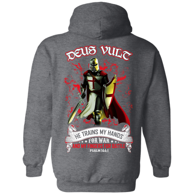 Knight Templar Deus Vult He Trains My Hands For War-T-Shirt & Hoodie-Pullover Hoodie-Dark Heather