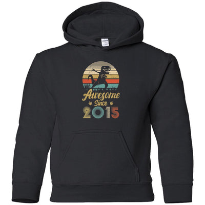 Awesome Since 2015 6th Years Old Dinosaur Birthday Gift Youth-Youth Shirt-Youth Pullover Hoodie-Black