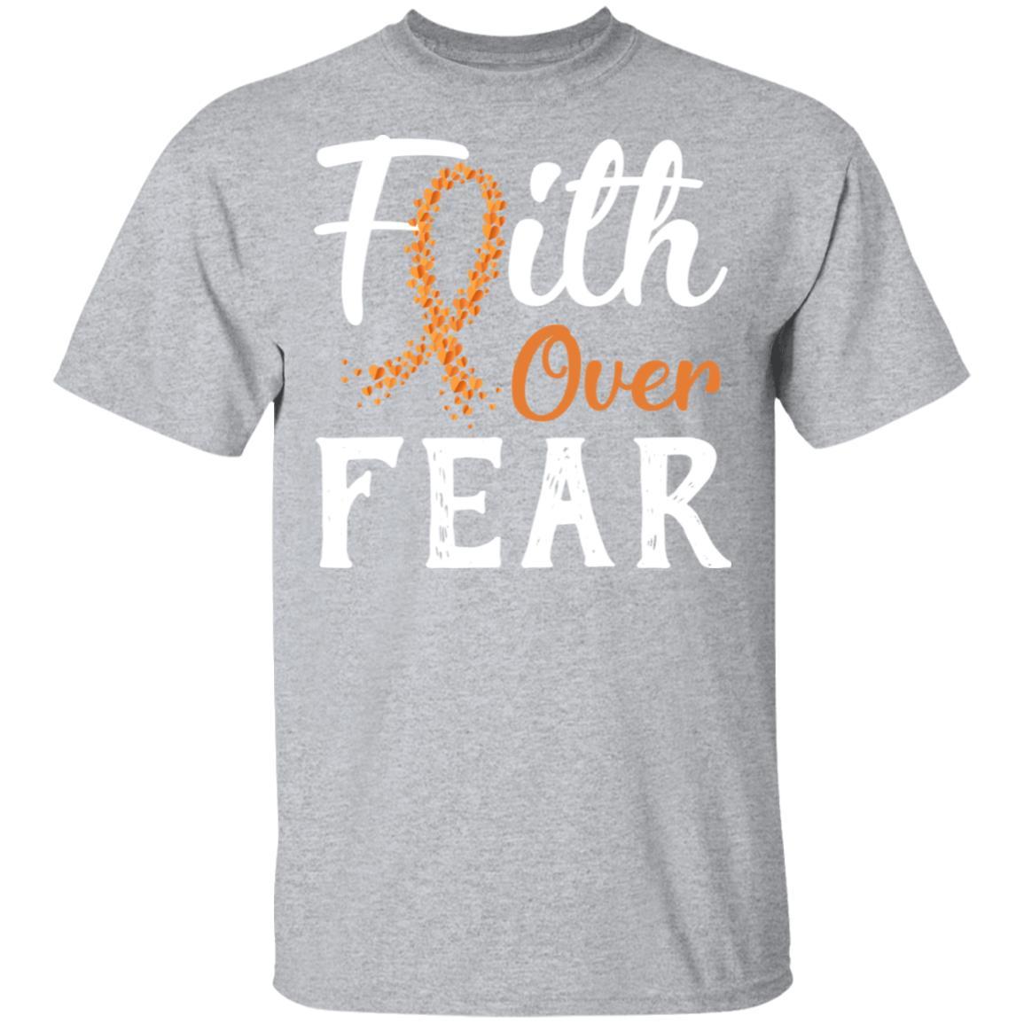 MS Leukemia Awareness Orange Ribbon Faith Over Fear-T-Shirt & Hoodie-Classic T-Shirt-Sport Grey