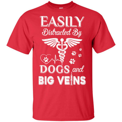 Easily Distracted By Dogs And Big Veins Nurse Puppy-T-Shirt & Hoodie-Classic T-Shirt-Red