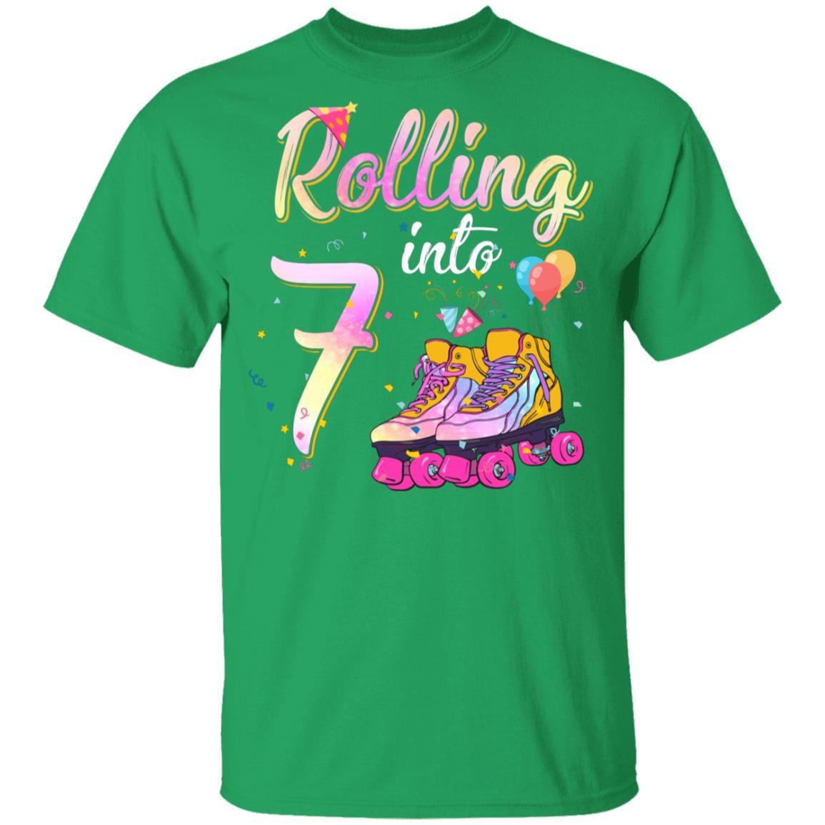 7 Years Old Birthday Girls Roller Skates 80's 7th Birthday Youth-Youth Shirt-Youth T-Shirt-Irish Green