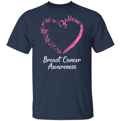 Butterfly Believe Breast Cancer Awareness Ribbon Gifts-T-Shirt & Hoodie-Classic T-Shirt-Navy