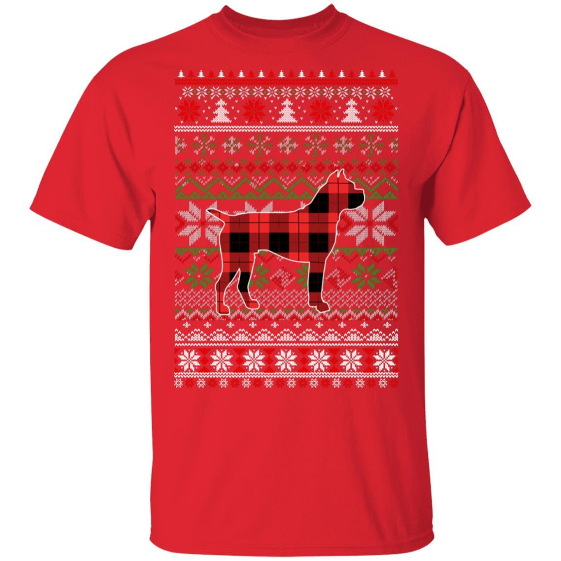 Boxer Red Plaid Ugly Christmas Sweater Funny Gifts-T-Shirt & Sweatshirt-Classic T-Shirt-Red